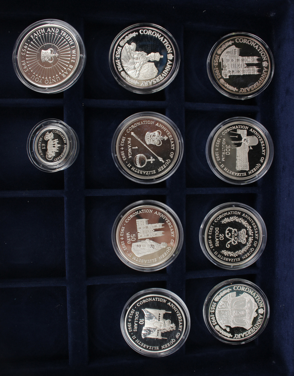 A collection of nine Elizabeth II silver crown-size coins and an Alderney Coronation Anniversary one - Image 2 of 2