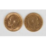 An Edward VII half-sovereign 1905 and a George V half-sovereign 1913.Buyer’s Premium 29.4% (