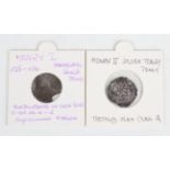 A Henry I hammered silver penny, probably Norwich Mint (part lacking), and a Henry II hammered