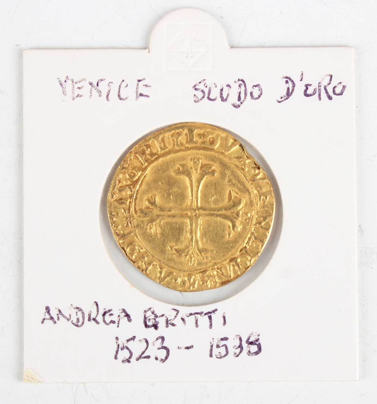 A Venice Andrea Gritti gold scudo d'oro.Buyer’s Premium 29.4% (including VAT @ 20%) of the hammer