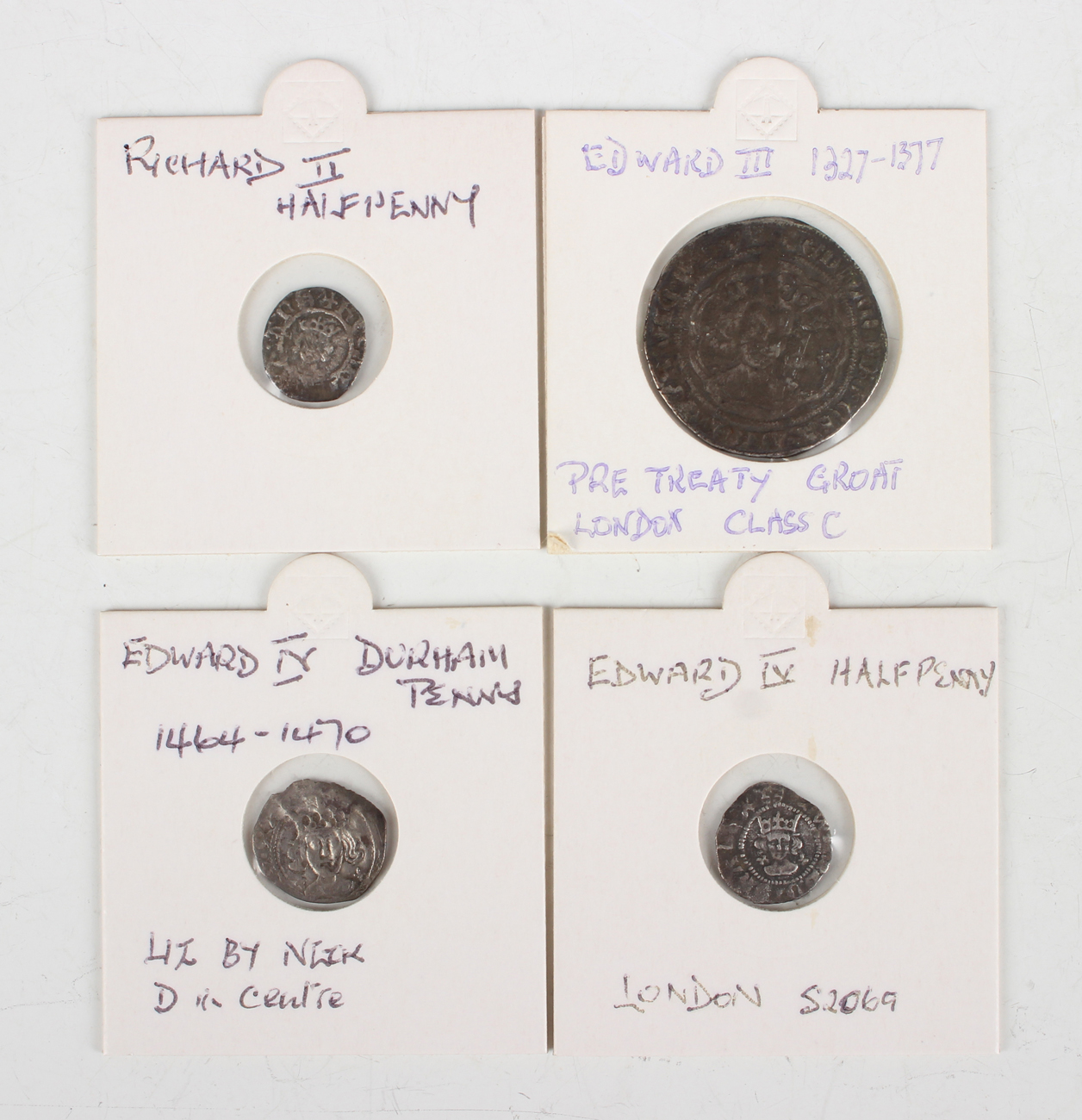 An Edward III groat, London Mint, pre-treaty type, an Edward IV halfpenny, trefoils by neck,