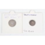 A William and Mary threepence 1689 and a William and Mary twopence 1689.Buyer’s Premium 29.4% (