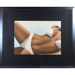 Rod Ferring - Reclining Female Torso on a Beach wearing a Bikini, 20th century airbrush, signed,