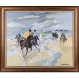 Roland Lefranc - 'Galop des Grèves' (Horses and Riders on a Beach), 20th century oil on canvas,