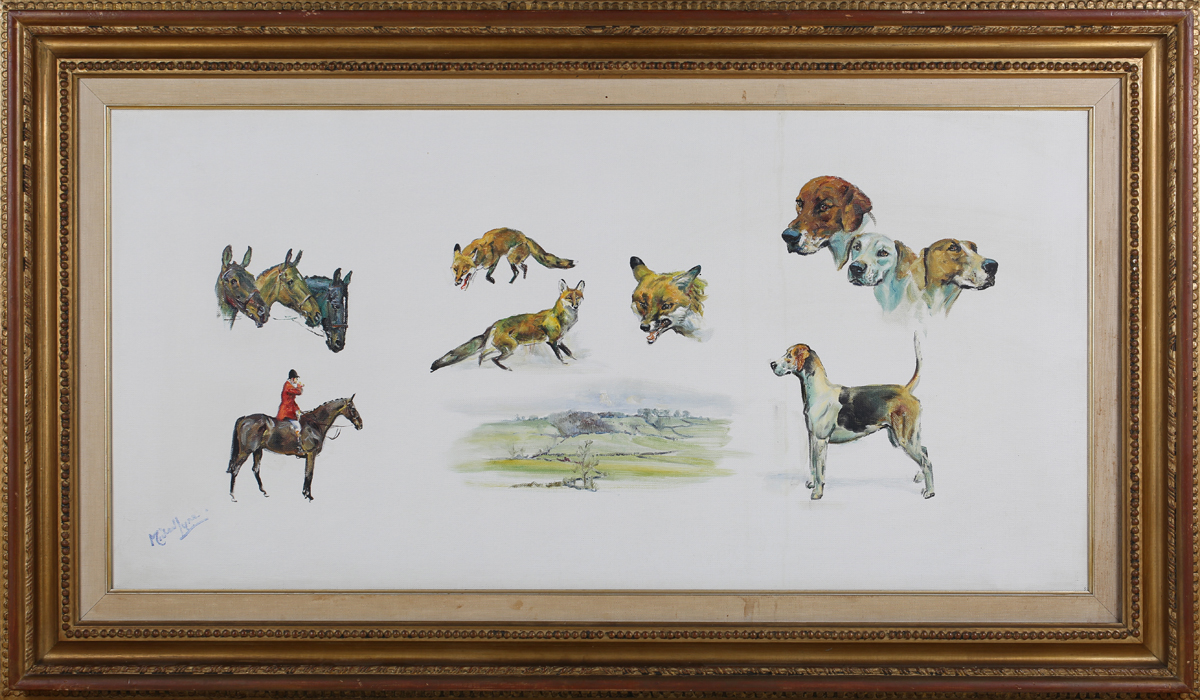 Michael Lyne - 'The Necessary Ingredients' (Fox Hunting Vignettes), 20th century oil on canvas,