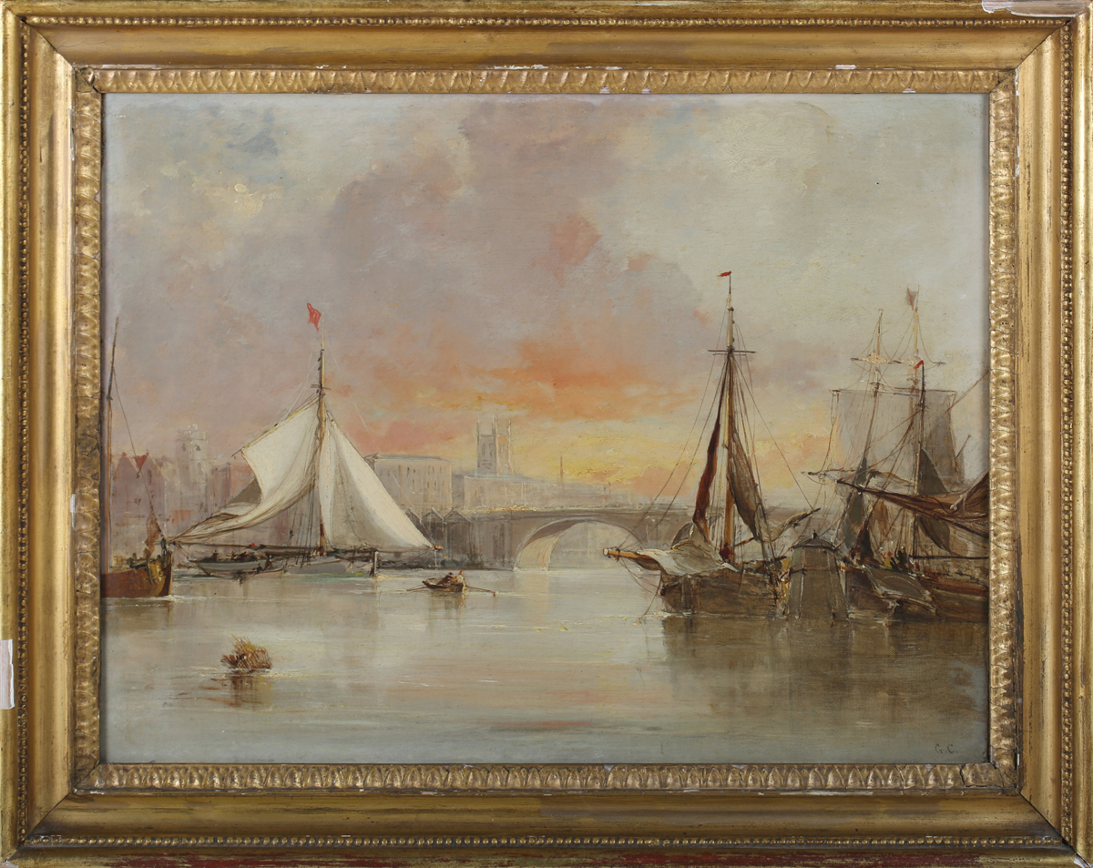 George Chambers - 'The Thames at Southwark', 19th century oil on canvas, signed with initials,