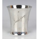 An Edward VIII silver beaker of flared form with engraved inscription, Birmingham 1937 by Barker