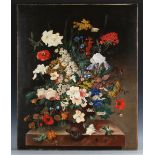 Franz Xaver Pieler - Still Life with Flowers in an Urn with Butterflies and Insects, early 20th