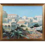 Michael D'Aguilar - Mediterranean Village Scene, 20th century oil on board, signed, 49.5cm x 59.5cm,