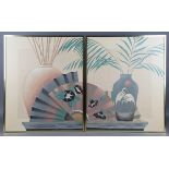 Franco - Still Life with Fan, Palm Fronds and Vase, 20th century diptych oil on canvas, signed, each