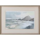 Charles Knight - 'Running Sea on the Devon Coast' (Hartland Point), watercolour, signed recto,