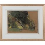 Edward Stott - Woodland Study, late 19th/early 20th century pastel, Abbott and Holder label verso,