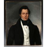 British School - Half Length Portrait of a Gentleman wearing a Black Jacket, White Waistcoat,