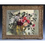 G. Noble, British School - Still Life of Flowers in a Glass Vase, mid-20th century oil on canvas,