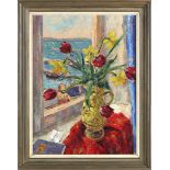 Ernest Knight - 'Flower Piece, Brixham', 20th century oil on canvas, signed recto, titled verso,