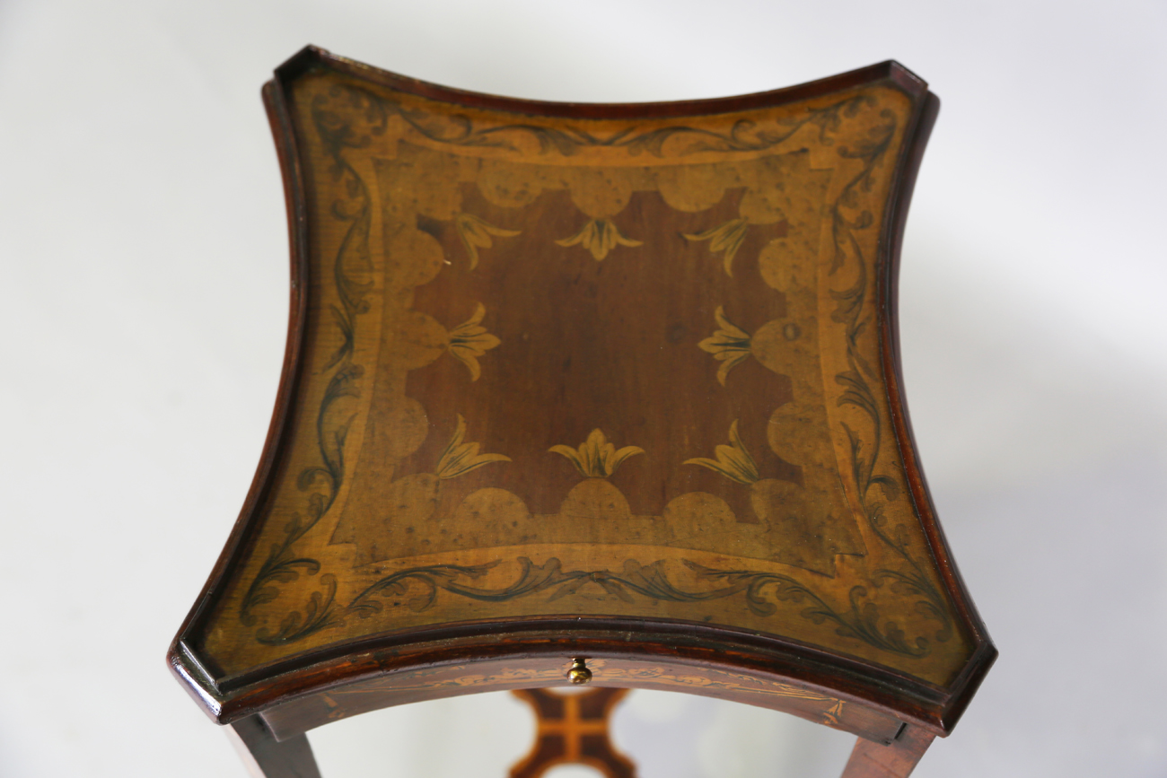 A 19th century Neoclassical Revival mahogany and inlaid kettle stand, the shaped top above a pull- - Image 10 of 10