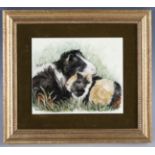 Rita Whitaker - an enamelled copper panel depicting two guinea pigs, signed 'R.E. Whitaker R.M.S',