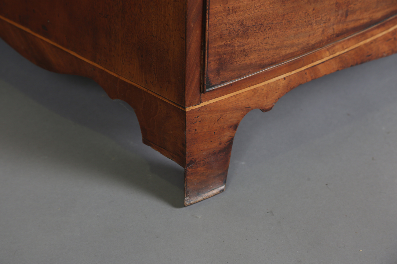 A George III mahogany bowfront chest of oak-lined drawers, the top with a wide crossbanded border, - Image 6 of 11