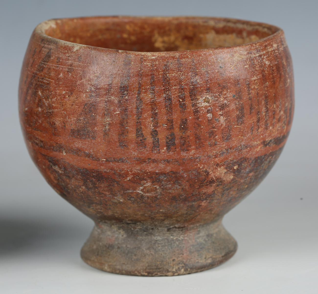 Two pieces of pre-Columbian pottery, comprising a footed bowl with vertical striped banded - Image 14 of 14