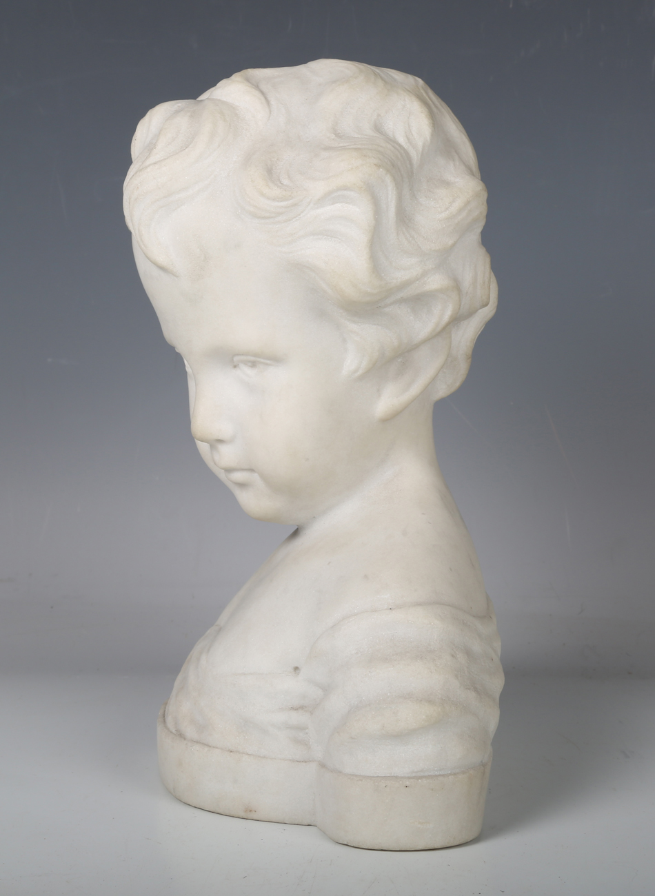 An early 20th century carved marble bust of a young boy, unsigned, height 24cm.Buyer’s Premium 29.4% - Image 6 of 9