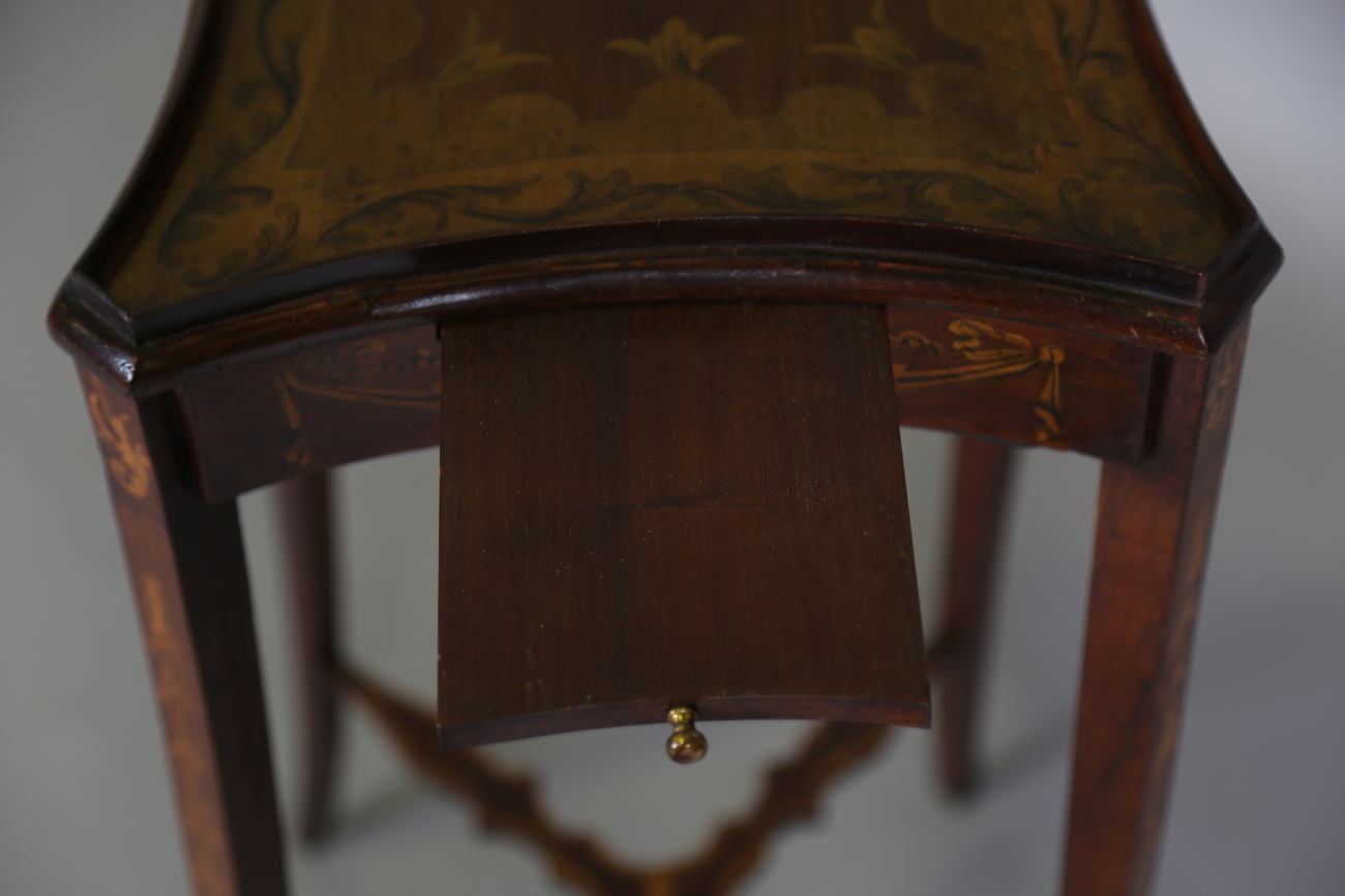 A 19th century Neoclassical Revival mahogany and inlaid kettle stand, the shaped top above a pull- - Image 8 of 10