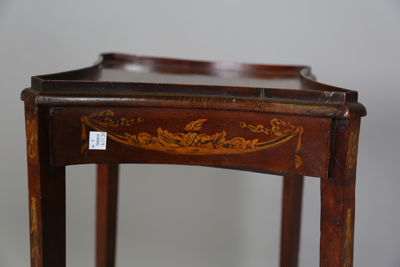 A 19th century Neoclassical Revival mahogany and inlaid kettle stand, the shaped top above a pull- - Image 5 of 10