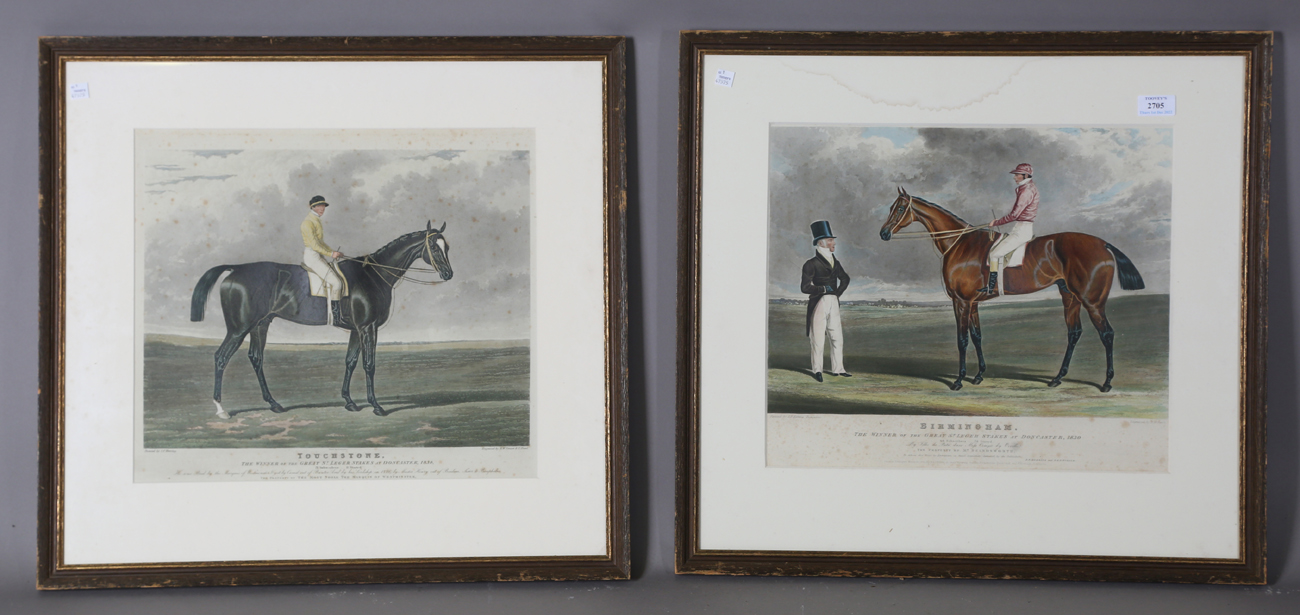 A group of nine mid-19th century hand-coloured equestrian engravings with aquatint, all depicting