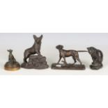 After Pierre-Jules Mêne - a 19th century patinated bronze model of a pointer, height 9cm, a modern