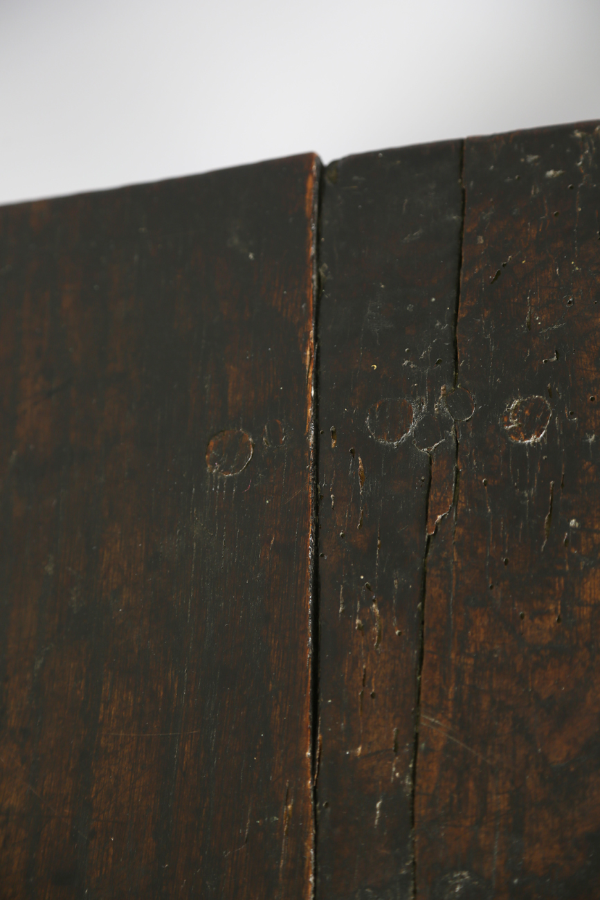 A 17th century oak bible box, the hinged sloping lid enclosing three drawers, width 53cm, depth - Image 5 of 13