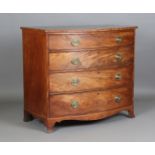 A George III mahogany bowfront chest of oak-lined drawers, the top with a wide crossbanded border,