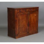 A Regency mahogany side cabinet, fitted with two drawers above cupboards, height 97cm, width 112.