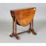 A late Victorian walnut 'baby' Sutherland table, the oval top on bobbin turned legs, height 54cm,