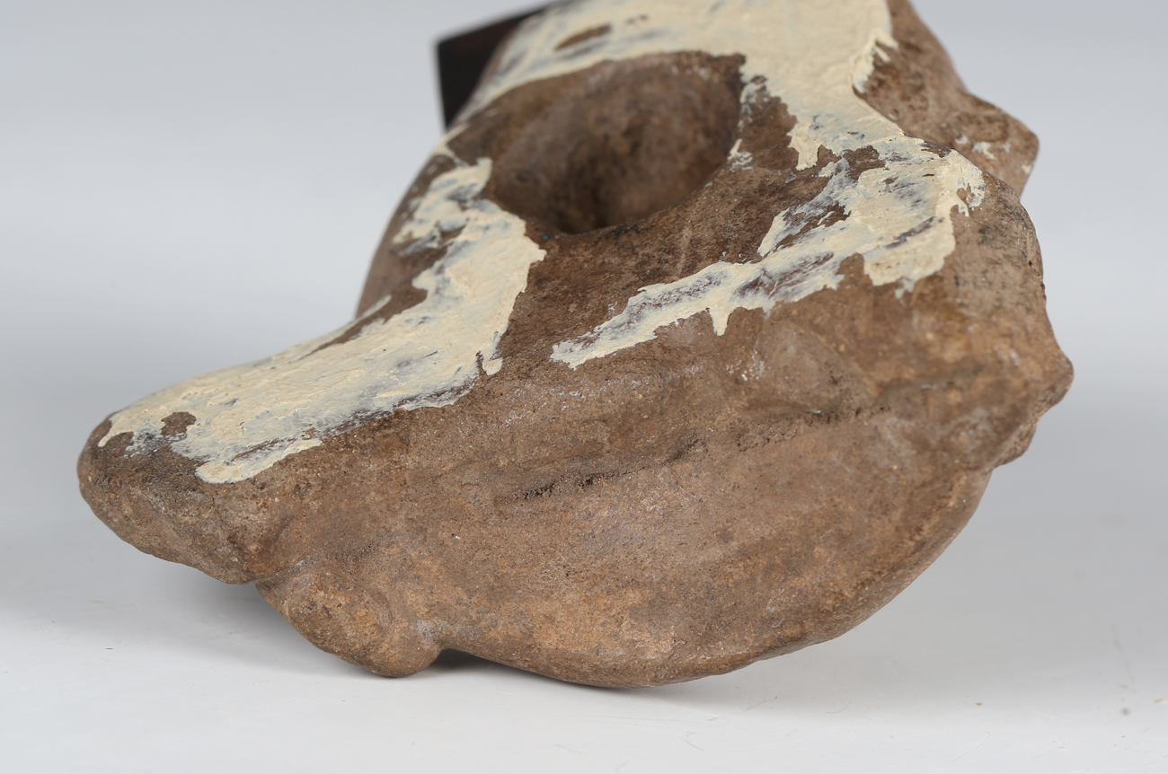 A pre-Columbian pottery mask, width 7.5cm, mounted on a wooden base, together with a pre-Columbian - Image 5 of 9