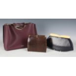 A Luella Grey maroon leather handbag, width 34cm, a Harrods lizard skin clutch bag, width 18cm, an