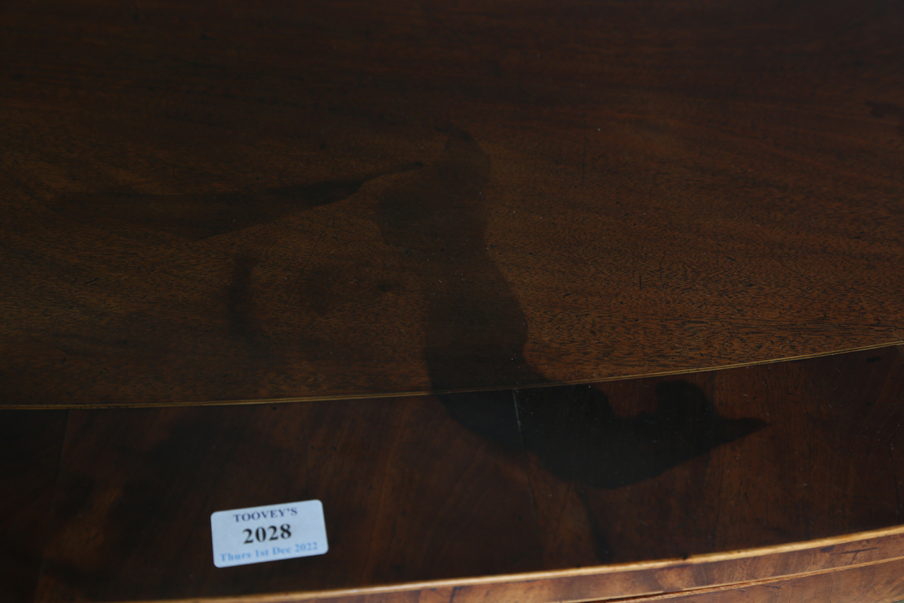 A George III mahogany bowfront chest of oak-lined drawers, the top with a wide crossbanded border, - Image 9 of 11