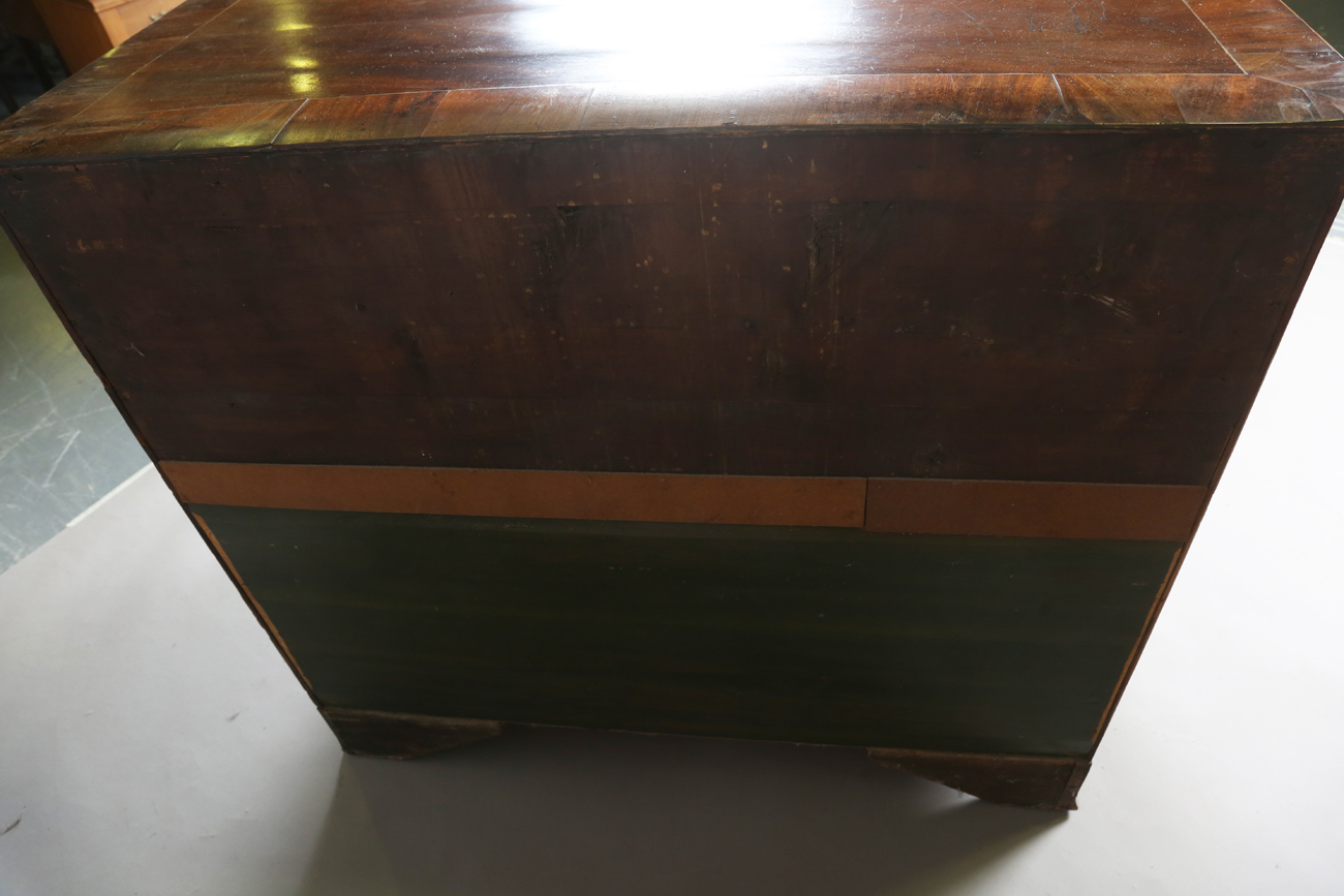A George III mahogany bowfront chest of oak-lined drawers, the top with a wide crossbanded border, - Image 3 of 11