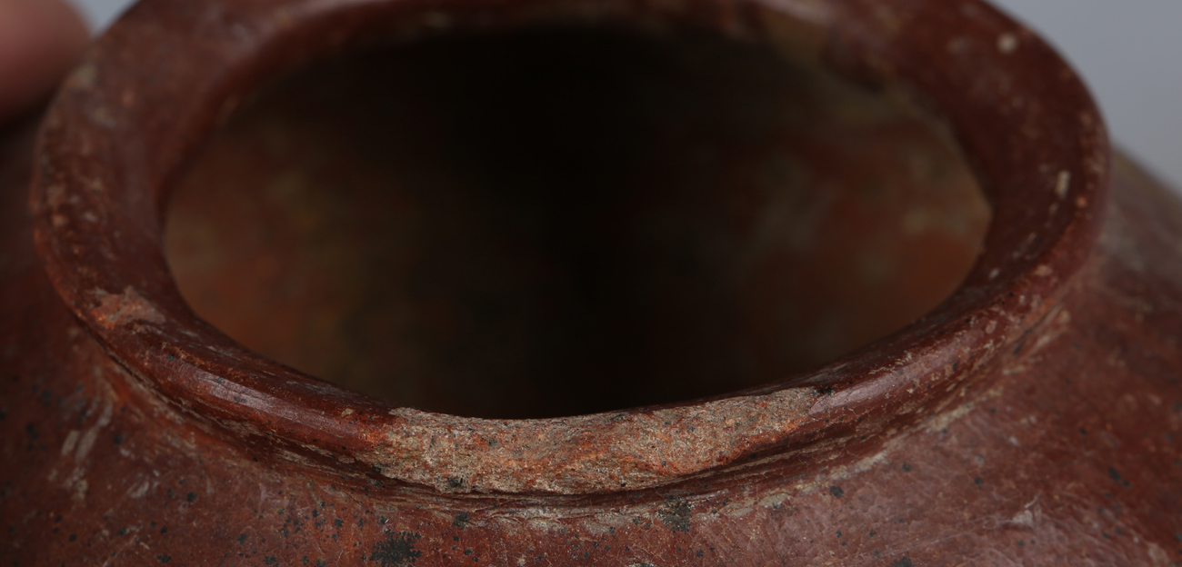 Two pieces of pre-Columbian pottery, comprising a footed bowl with vertical striped banded - Image 4 of 14