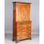 A George III mahogany secrétaire bookcase, the associated top and base with crossbanded borders, the