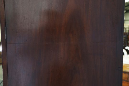 A George III mahogany linen press, the two doors with inlaid oval reserves above an arrangement of - Image 2 of 12