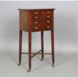 A George III mahogany work table, the hinged top above two dummy drawers and two further oak-lined