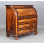 A late 18th century Continental walnut and mahogany crossbanded roll-top bureau with ebony and