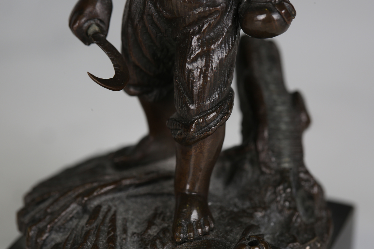 A 19th century Continental patinated bronze figure of a regal female holding a goblet and dish, - Image 6 of 17