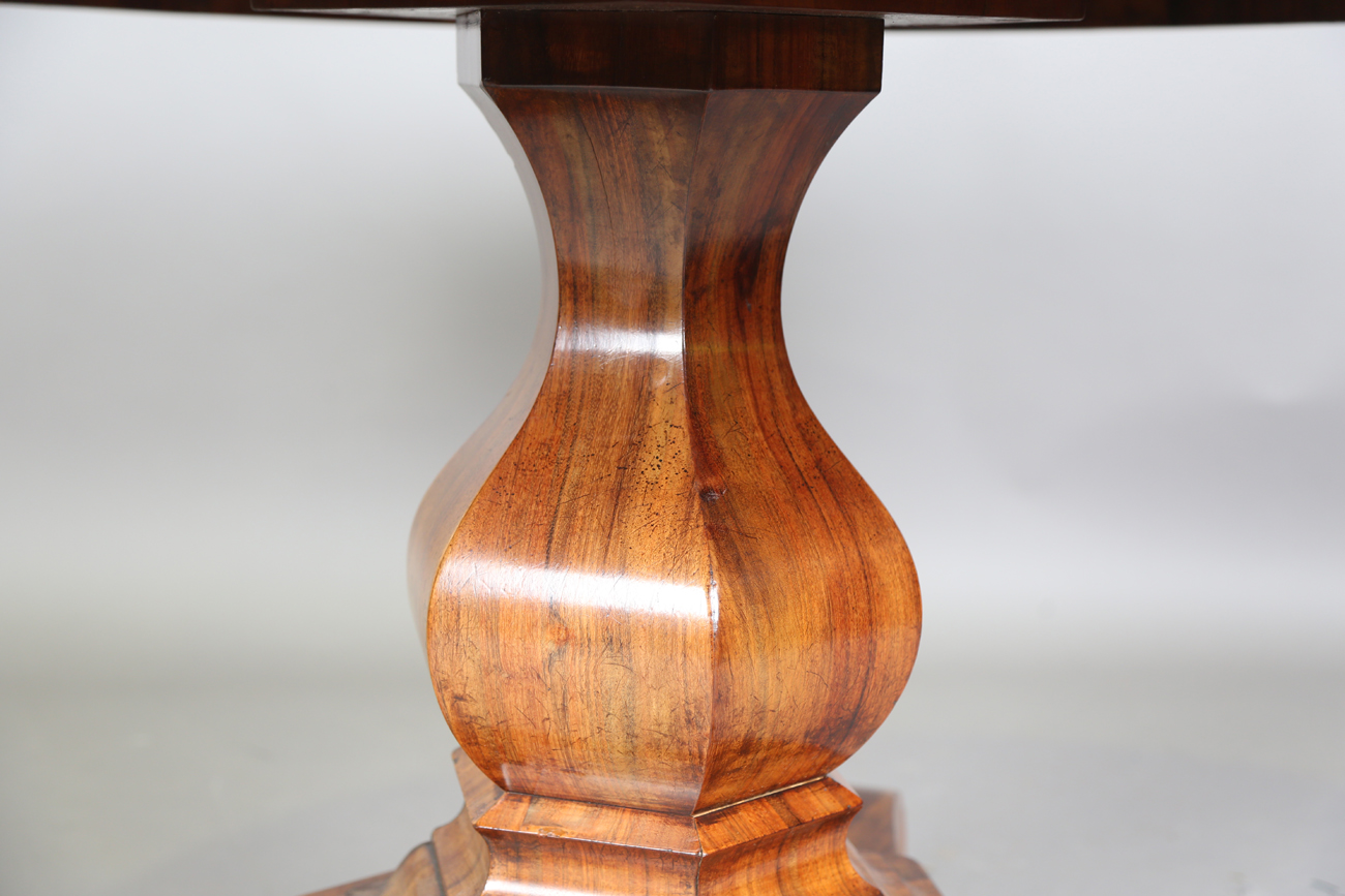 A mid-19th century walnut and foliate inlaid tip-top breakfast table, raised on a triform base, - Image 7 of 13