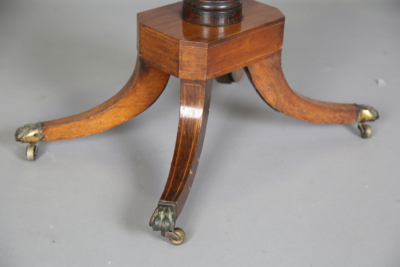 A Regency rosewood and satinwood crossbanded fold-over card table, height 73cm, width 91cm, depth - Image 4 of 13