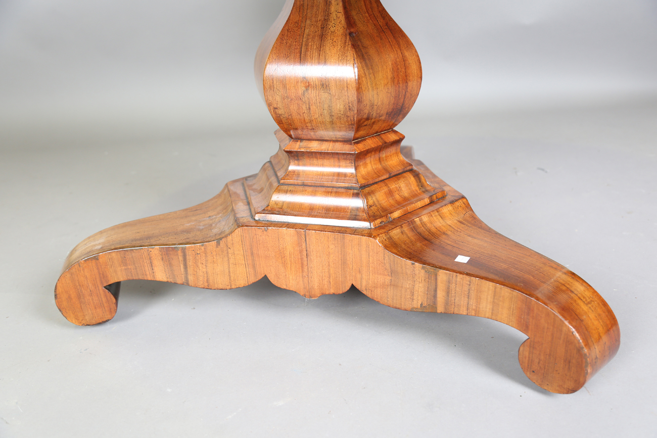 A mid-19th century walnut and foliate inlaid tip-top breakfast table, raised on a triform base, - Image 6 of 13