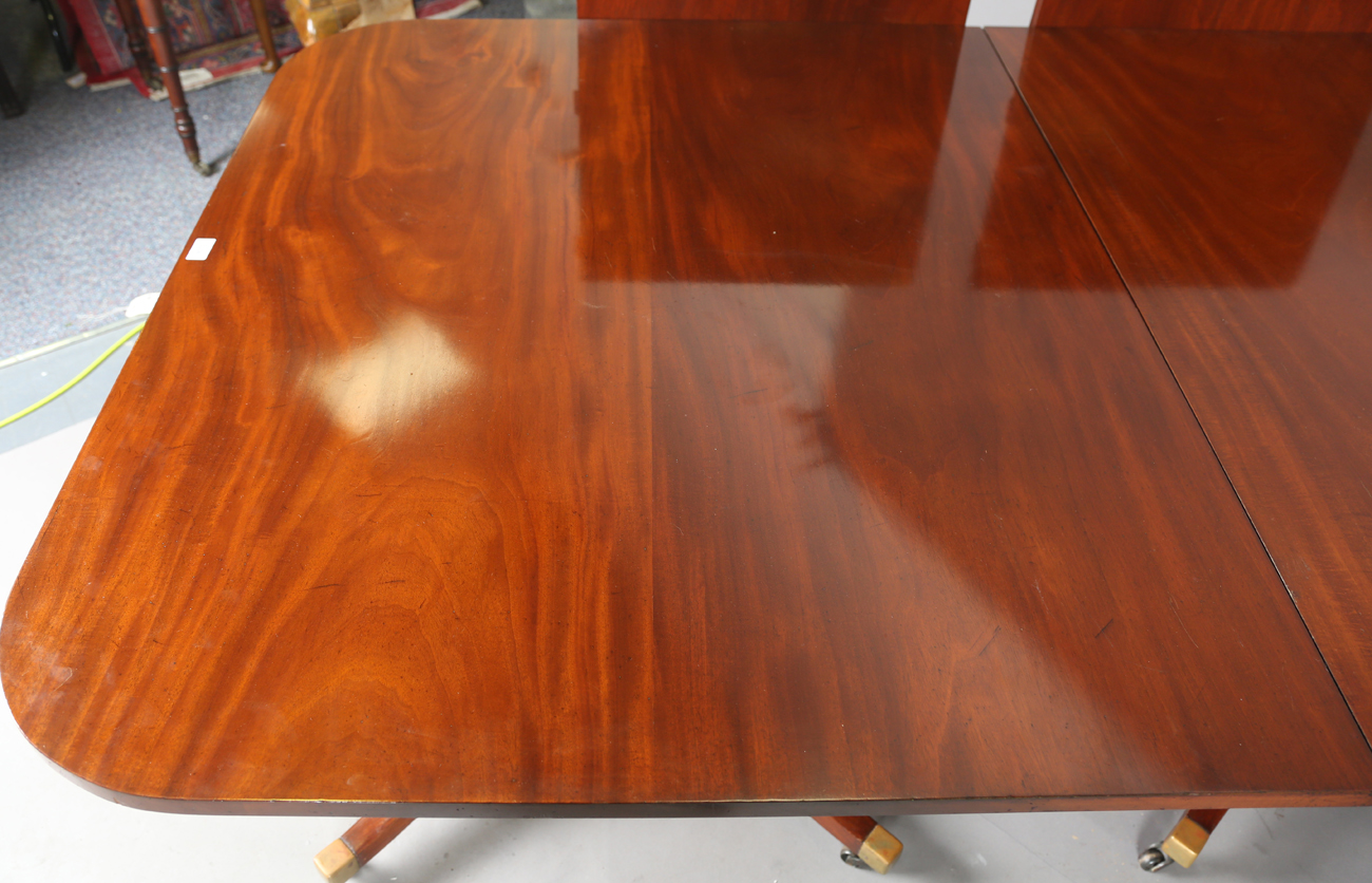 A 20th century George III style twin pillar mahogany 'D' end dining table, possibly by William - Image 6 of 6