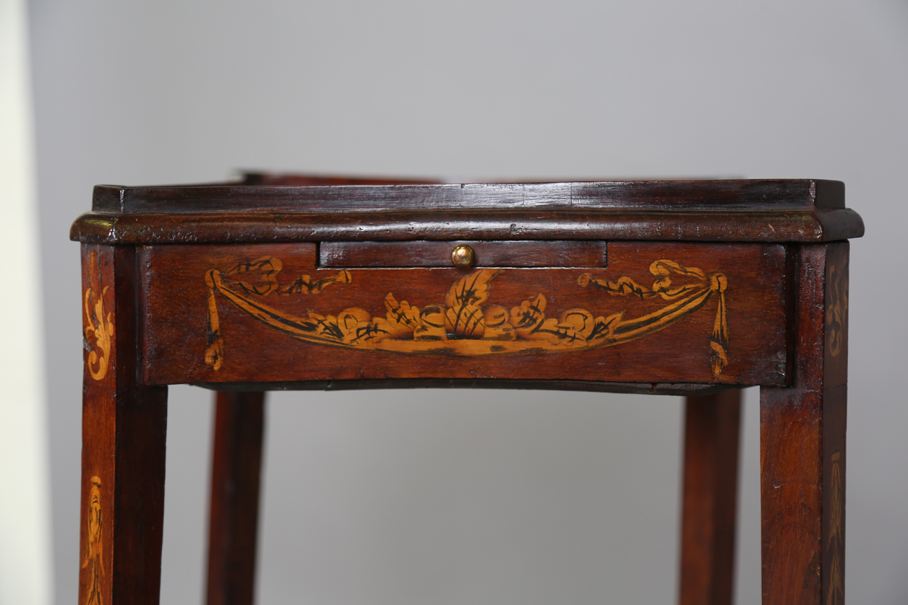A 19th century Neoclassical Revival mahogany and inlaid kettle stand, the shaped top above a pull- - Image 7 of 10