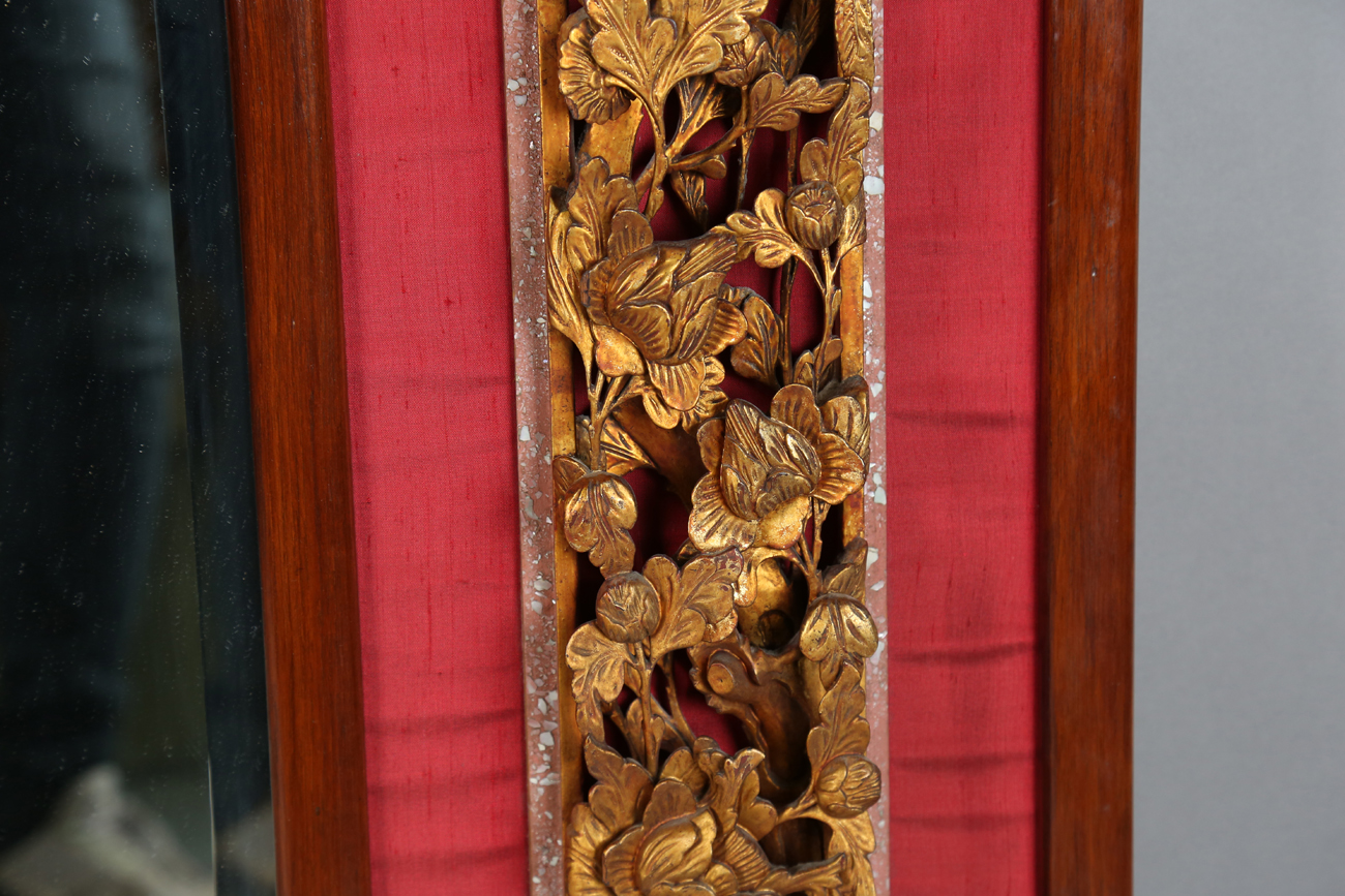 A 20th century Chinese hardwood framed rectangular wall mirror, the square bevelled glass plate - Image 6 of 14