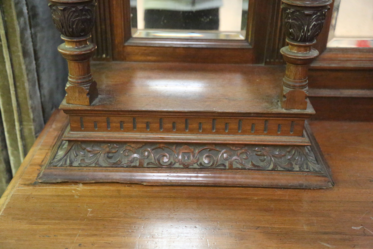 A large late Victorian walnut breakfront sideboard by James Shoolbred & Co, the mirror back with a - Image 11 of 16