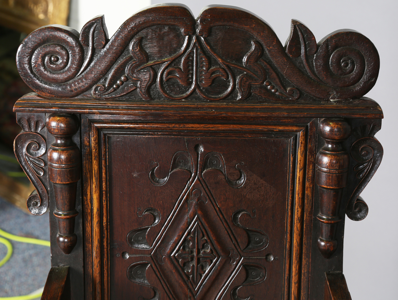 A pair of 17th century provincial oak Wainscot armchairs with carved panel backs and solid panel - Image 16 of 16